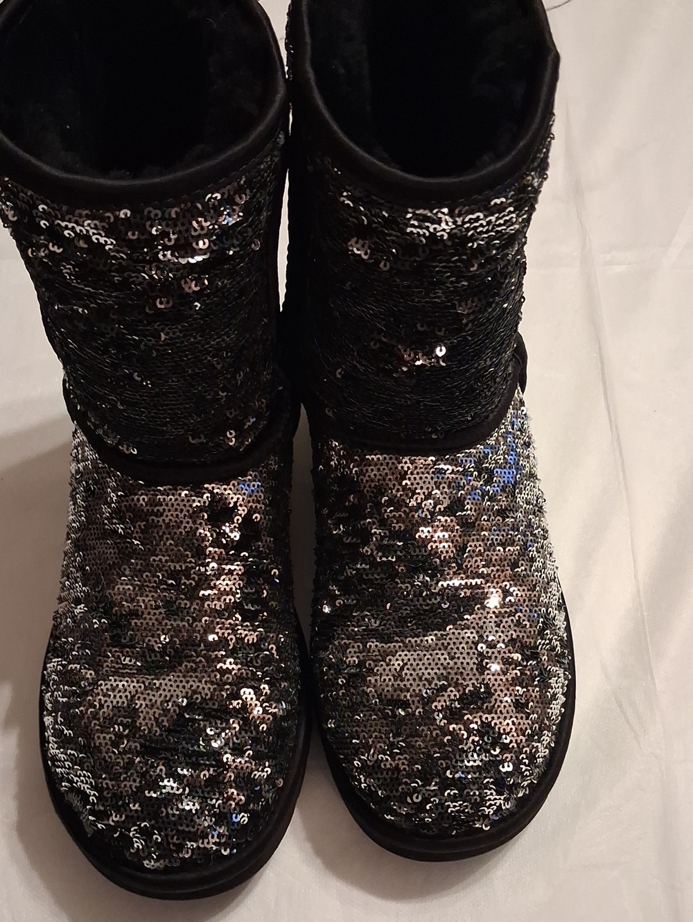UGG Black Reversible Sequin Kids Boots